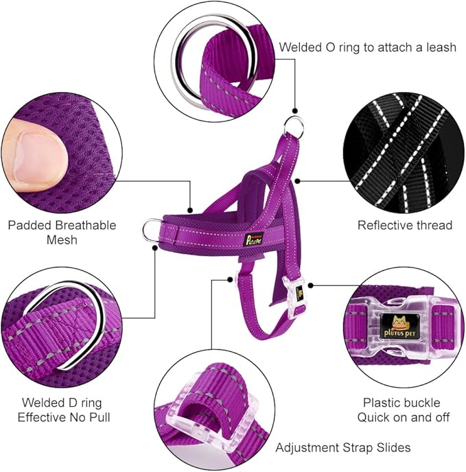 Plutus Pet No Pull Dog Harness with Breathable Mesh Padded, Adjustable Reflective Escape Proof Dog Harness, Quick Fit Dog Vest Harness for Small Medium Large Dogs(S, Purple)