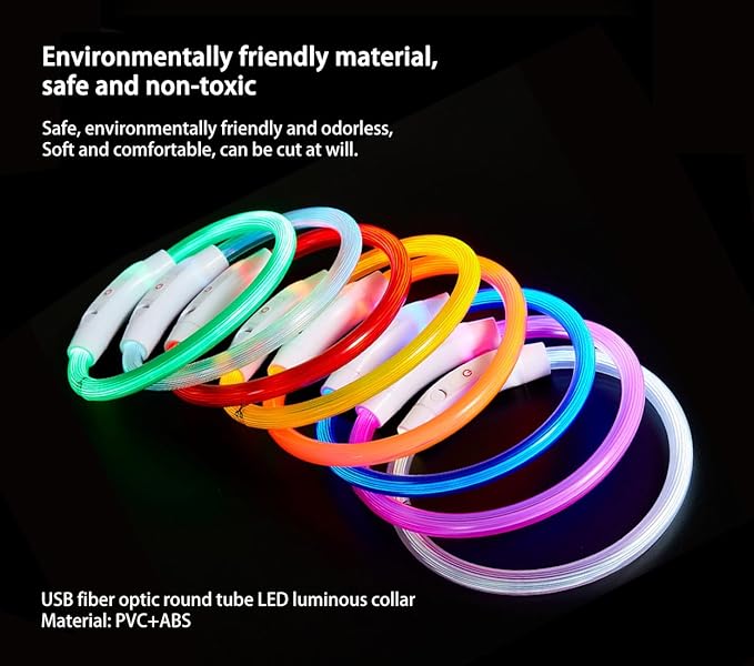 LED Fiber Optic Dog Collar, USB Charging, Nighttime Anti-Collision, Night Warning, Safe Walking (Pink, L)
