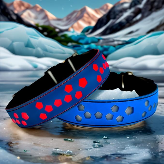 Flashing USB-C led Light up Dog Collar, Subversive 3D Design Comfortable and Soft Material,Multicolored Lighting (STR-Blue, S(11.8-15.7"))