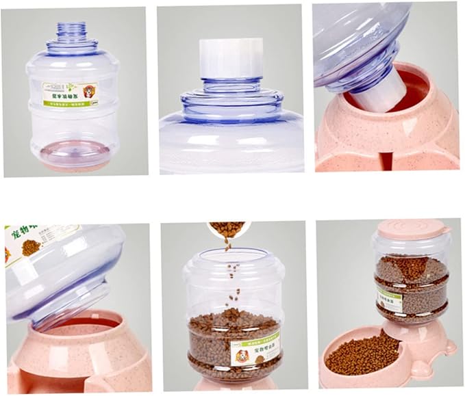 1Pc Automatic Pet Feeder Refillable Food Dispenser Container for Dogs and Cats Adorable Bear Shape Design Easy to for Home Shop Pink