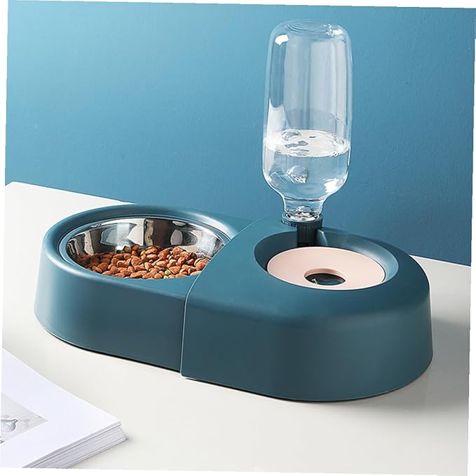 HEMOTON Automatic Dog and Cat Water and Food Bowl, Anti-Spill Pet Feeder with Gravity Water Dispenser, Blue Sturdy Plastic, Suitable for Dogs and Cats at Home
