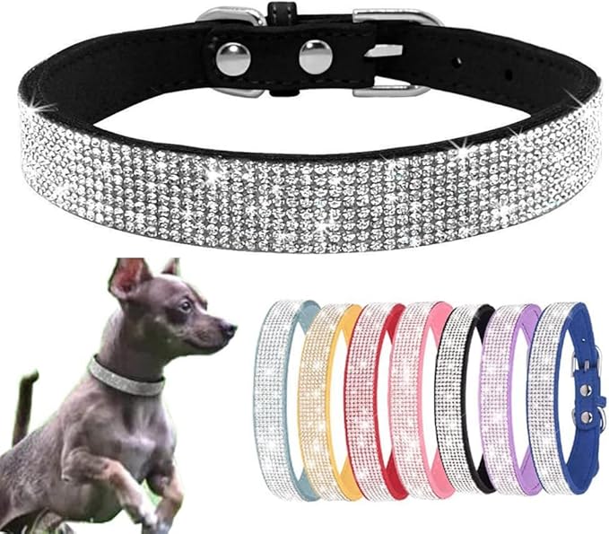 Small Dog Collar, Bling Rhinestone Diamond Fancy Crystal Glitter Pretty Jewel Pet Puppy Collars for XXS XS Small Medium Large Breed Girl Female Dogs Cats (Black, XXS)