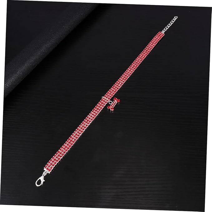 Adjustable Rhinestone Pet Dog Collar Shining Bone Pendant Luxury Necklace Red Comfortable Fit for Walking Outdoor Sports