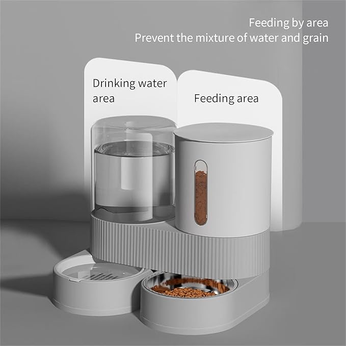 Automatic Pet Feeders with Removable Stainless Steel Bowls, Anti-Slip Base & Integrated Water Dispenser for Dogs Spill Elevated Bowl