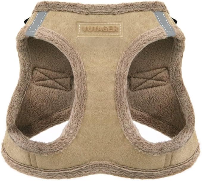 Best Pet Supplies - All Weather Plush, Reflective, No Pull Harness for Small, Medium Dogs, Cats - Secure with Hook & Loop Fastener, Buckle, Double D-Rings - Latte Suede, XL