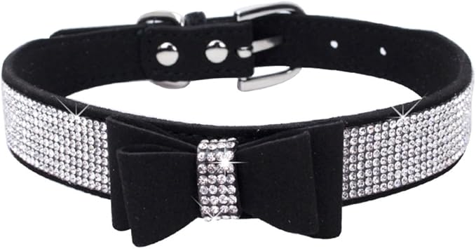 Puppy Dog Collar with Rhinestone Bow Knot Crystal Diamond Colorful Bling Girl Cat Collars Black XXS