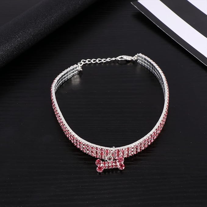 Rhinestone Dog Collar Crystal Pet Collar Adjustable Buckle Pink L Size Luxury Bling Necklace for Small to Medium Dogs Everyday Wear