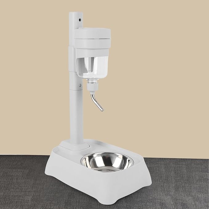 aqxreight Pet Standing Dispenser with Stainless Steel Bowl Height Cat Dog Feeder Bottle Pet Automatic Dispenser 500ml Lake Blue Suitable for All Hel Standing DispenserDog Bottle (Elegant Gray)