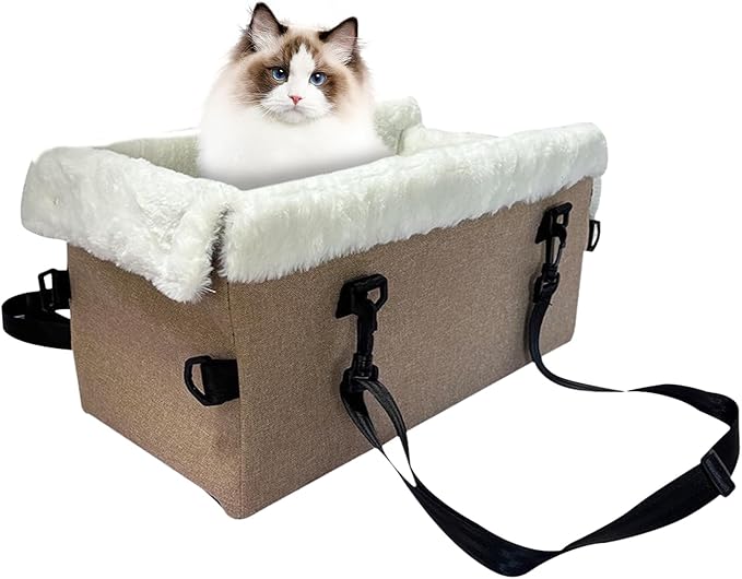Soft Dog Car Seat, Portable Puppy Console Chair, 18 Inches Pet Cushion with Safety Buckle, Oxford Fabric Travel Bed with Comfort Padding, SUV Armrest Vehicle Seat Secure Straps