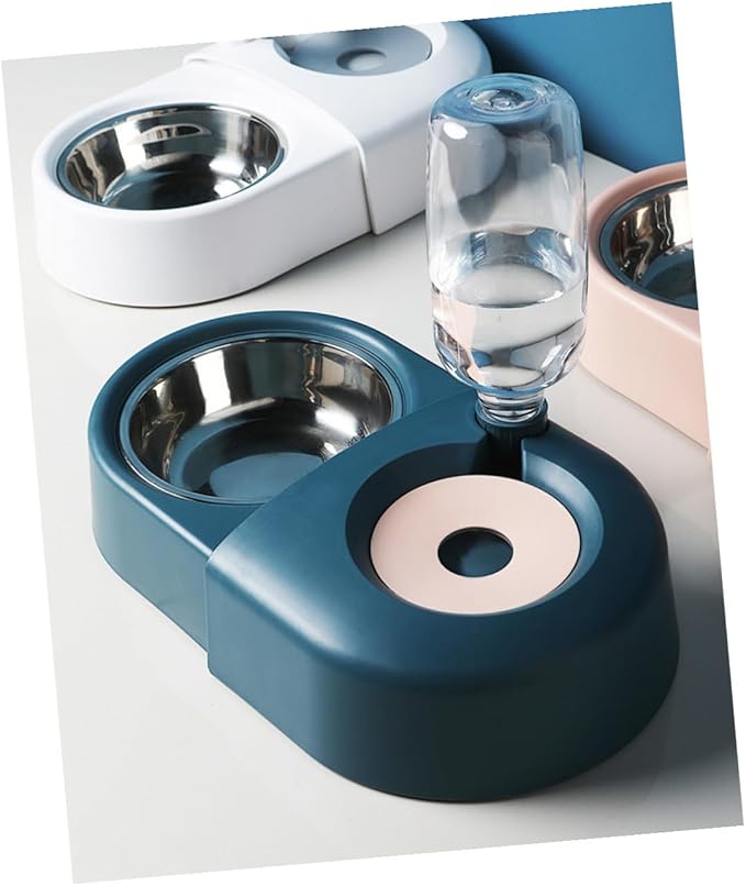 HOMSFOU Dog Feeding Basin and Water Bowl Automatic Spill-Proof Pet Bowl Blue Plastic Food and Water Feeder Suitable for Dogs and Cats Indoor Use