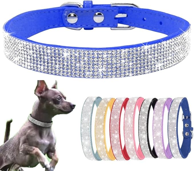 Small Dog Collar, Bling Rhinestone Diamond Fancy Crystal Glitter Pretty Jewel Pet Puppy Collars for XXS XS Small Medium Large Breed Girl Female Dogs Cats (Dark Blue, L)