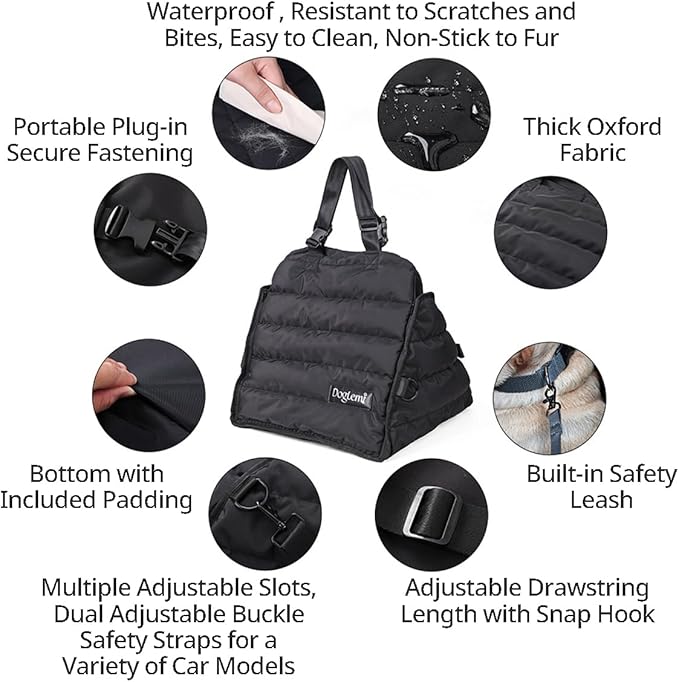 MANON ROSA Dog Car Seat Carrier Bag & Clip-On Convenience Travel Bed & Waterproof Mat A Premium Multi-Use Solution for Small Medium Dogs Cats Puppies