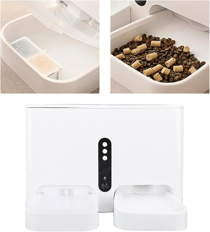 Automatic Cat Feeder, 2 in 1 Smart Food Feeder and Water Dispenser, Pet Feeder and Waterer for Timed Feeding, Real Time Monitoring for Dogs Cats Animals, Large Capacity