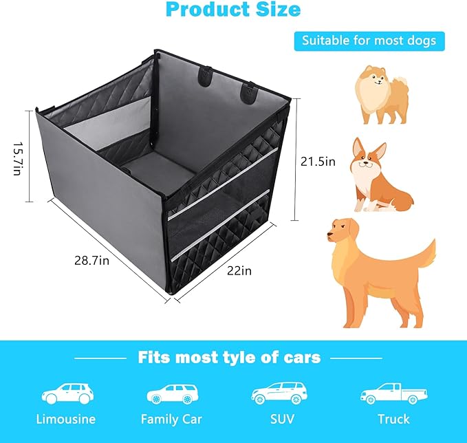 Small Dog Booster Car Seat, Portable Puppy Dog Car Seat, Up to 60lbs, Black