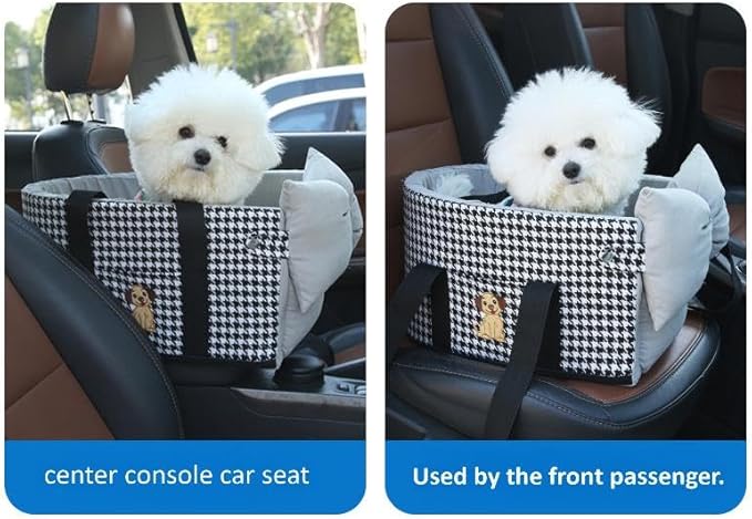 Center Console Dog Car Seat- Portable Pet Travel Bag with Safety Tethers and Removable Cooling Mat, Suitable for Small dags（Gray.