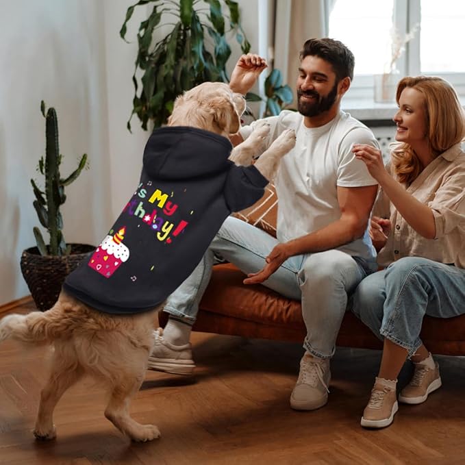 GreenJoy Dog Sweater Dog Hoodie Cold Weather Coat Hooded Sweatshirt for Puppies,Cats, Small Medium Large Dogs (Black(It's My Birthday), XX-Large)