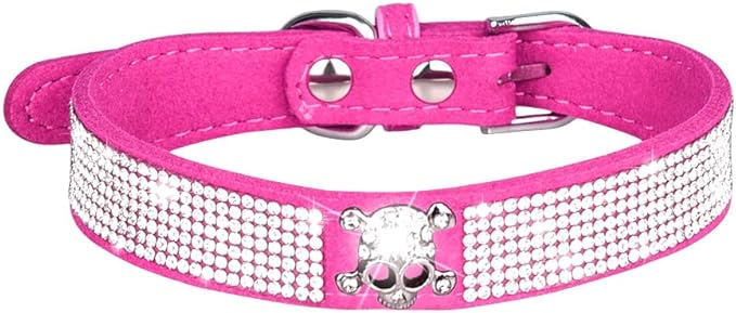 Cute Dog Collar with Bling Rhinestone, Fancy Crystal Diamond Glitter Pretty Jewel Soft Cat Collars for Small Medium Large Breed Dogs Girl Female Pet Puppy Kitten Terrier (S, Hot Pink6)