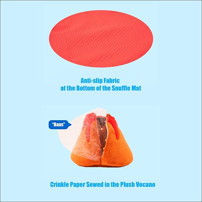 Multi-Purpose Dog Plush Toy Set, Volcano Island Snuffle Mat with Squeaky Dinosaurs, Pet Hunting Game and Nosework Toy