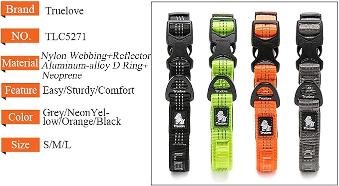 Truelove Dog Collars Set Reflective Collar for Small Medium Large Dogs Puppy Adjustable Padded Soft Nylon Comfy Neck TLC5271