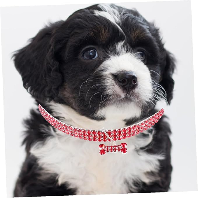 Rhinestone Pet Dog Collar Crystal Collar Adjustable Buckle Crimson Medium Size Luxury Pet Supplies for Small to Medium Dogs
