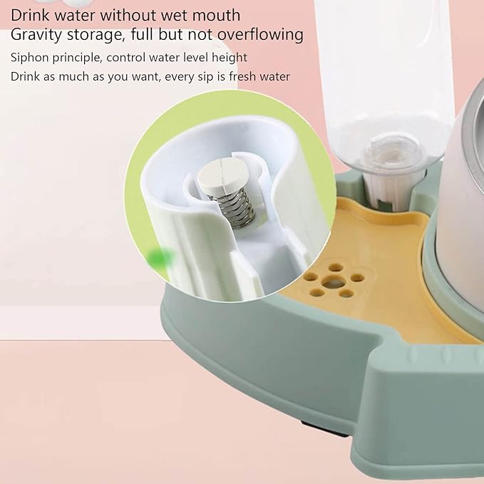 3 in 1 Pet Tableware Dog Food Bowl Automatic Water Dispenser Tilted Elevated Stainless Steel Bowl Detachable Waterer