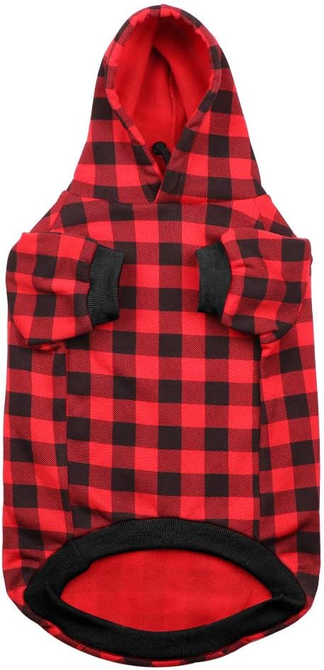Red Plaid Dog Hoodie Sweater for Dogs Pet Clothes with Hat and Pocket（XS）