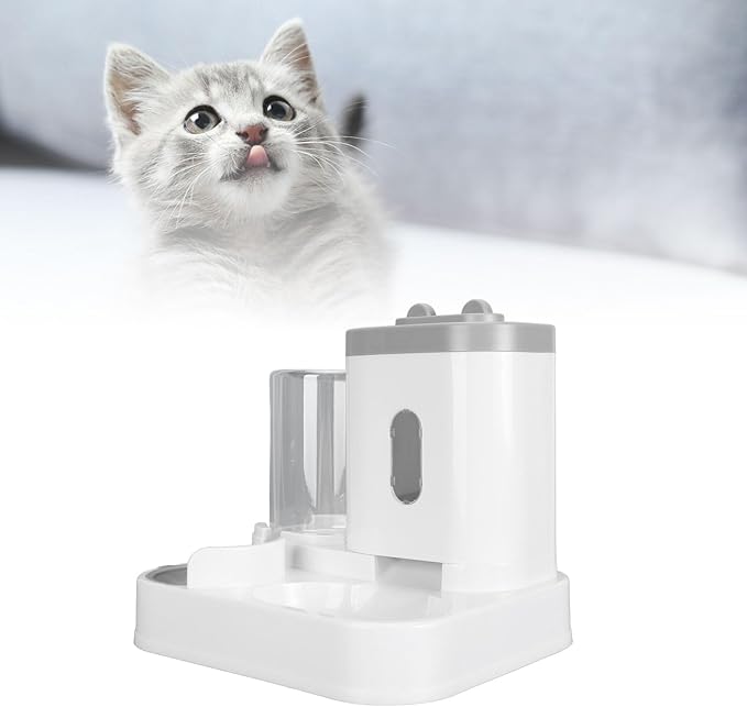 Pet Food Water Dispenser, 2 in 1 Large Capacity Detachable Automatic Cat Waterer Feeder, Gravity Cat Feeder and Water Dispenser Dog Feeder Waterer for Dog Puppy(Grey)
