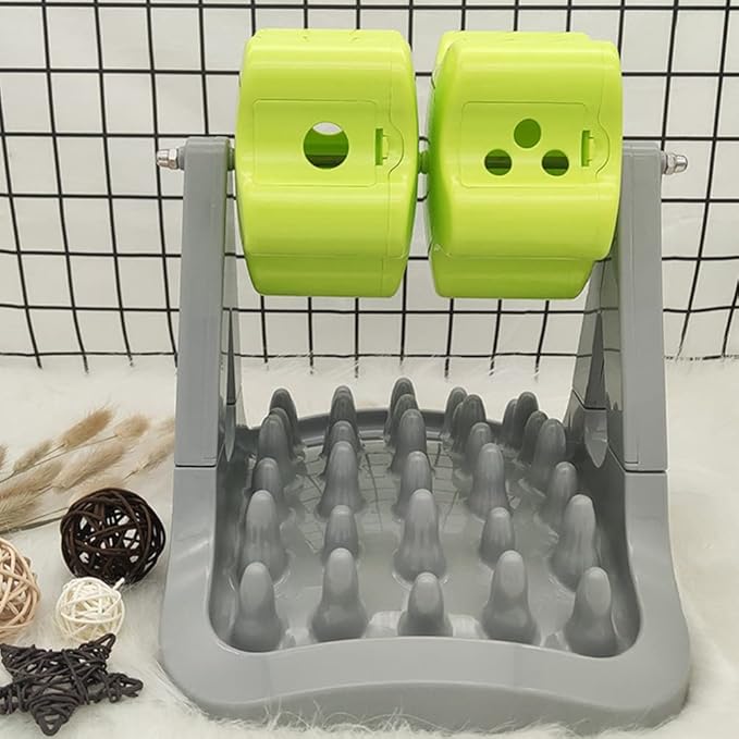 balacoo 1piece Automatic Dog Food Dispenser Rotating Design Choke Pet Feeder Bowl for Puppies Easy to Clean Space-Saving Grey and Green for Active Dogs