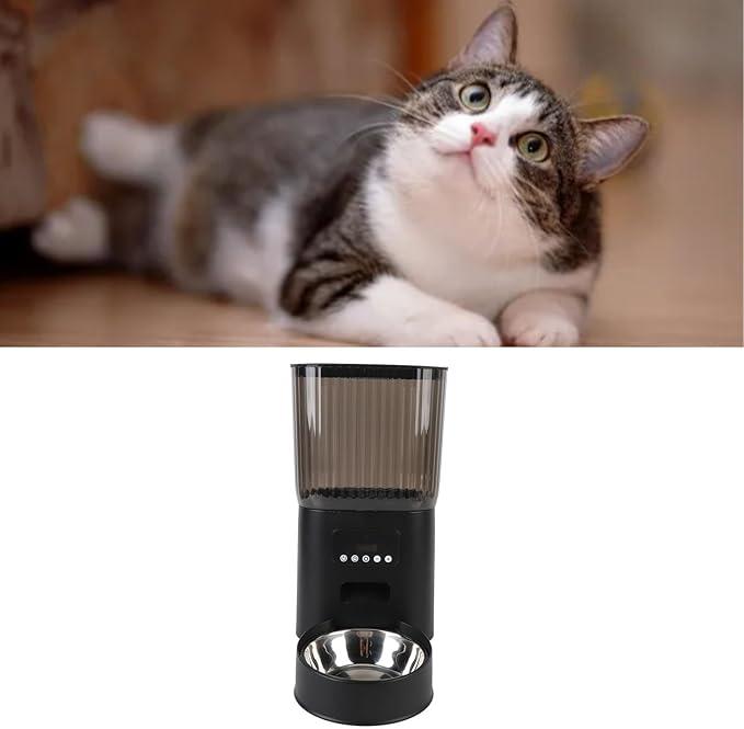 5L Automatic Cat Feeder, Large Capacity Pet Food Dispenser Button Control Timed Dog Feeders with Stainless Steel Bowl for Pets Cats Dogs (Single Bowl)