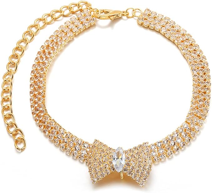 Pet Collar with Diamond Adjustable Crystal Bow Wedding Cat Collar Dog for Small Medium Pet Collar Dress Up Ornament
