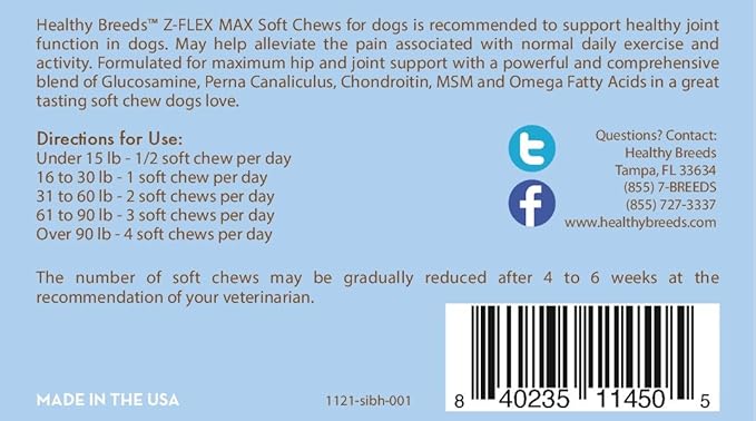 Healthy Breeds Siberian Husky Z-Flex Max Hip & Joint Soft Chews 100 Count (Pack of 2)