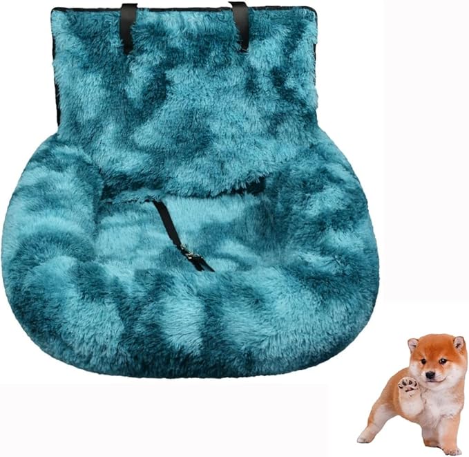 Dog Car Seat with Seat Belt Car Seat Dog Bed, Furry Safety Seat for Large and Small Dogs, Travel Pet Bed with Thick Cushions (Tie-Dye Royal Blue, 72×60cm)