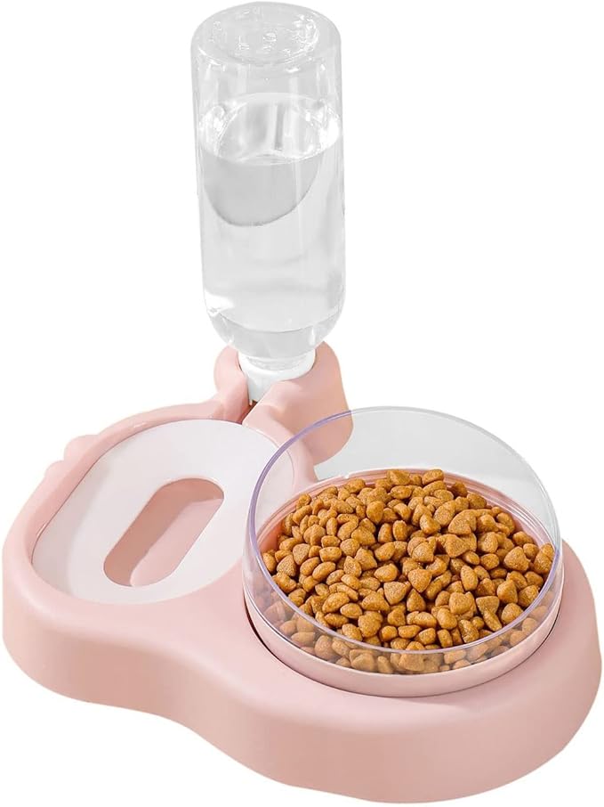 Love Dream 2-in-1 Dog Cat Bowls, 15°Tilted Raised Water and Food Bowl Set with Automatic Water Dispenser Bottle and Detachable Cat Dish, Pet Feeder for Small or Medium Dogs Cats Puppy Kitten Rabbit