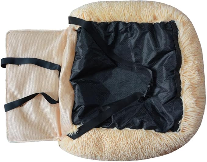 Dog Car Seat with Seat Belt Car Seat Dog Bed, Furry Safety Seat for Large and Small Dogs, Travel Pet Bed with Thick Cushions (Dark Gray, 60×60cm)