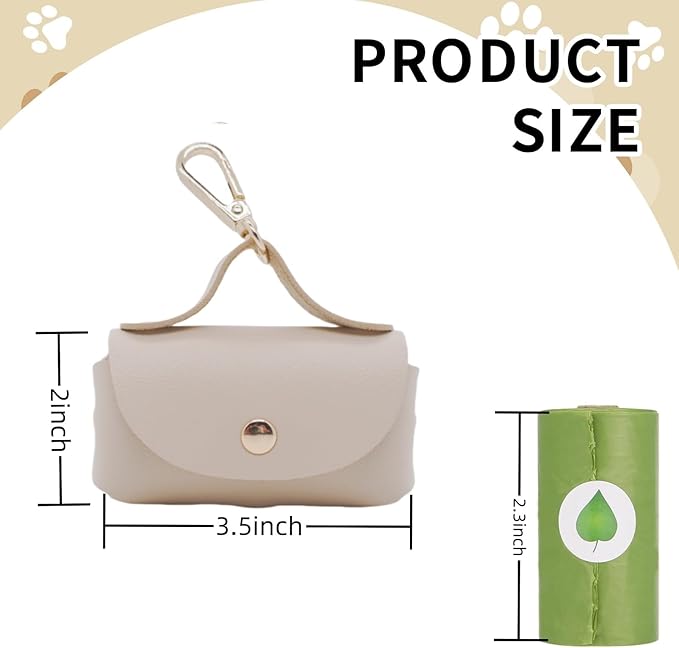 Leather Poop Bag Holder Dispenser for Leash, Portable and Reusable Dog Poop Bag Dispenser, Dog Bag Holder for Walking, Outdoor, Travelling (Beige)