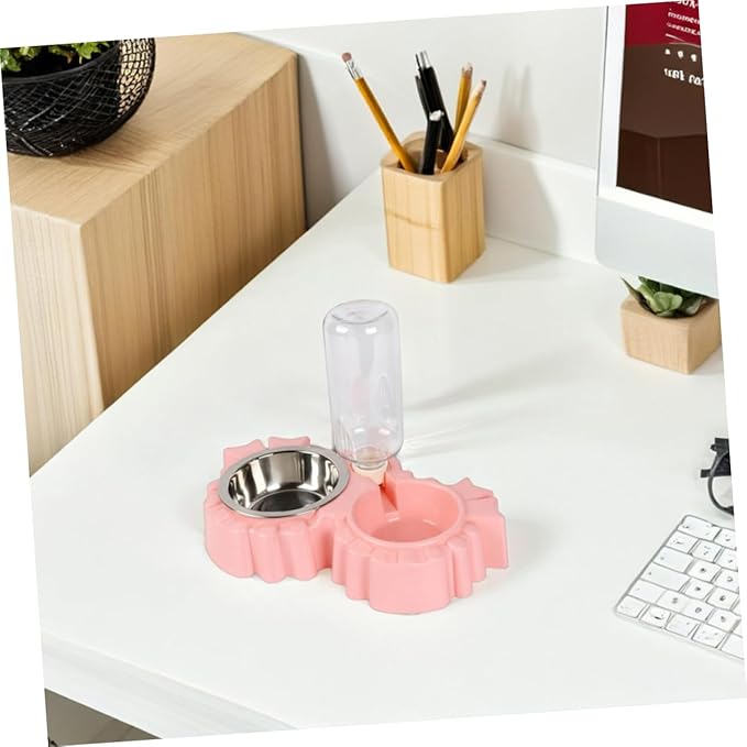 Double Dog Bowls Automatic Waterer Bottle for Pets Non-Slip Design for Cats and Dogs Easy Hydration and Feeding Station in Pink