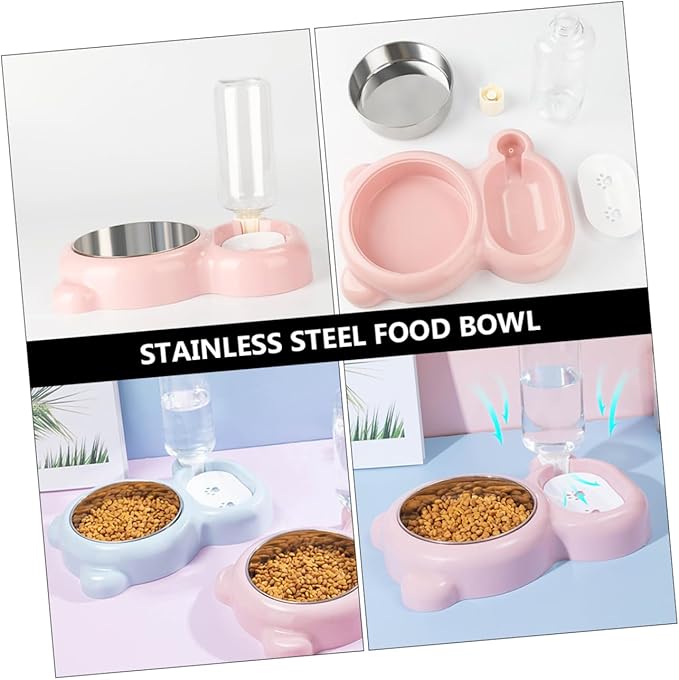Kisangel Stainless Steel Dual-Purpose Pet Feeding Bowl with Automatic Water Refill Non-Slip Base for Cats and Dogs Hygienic Design Prevents Dirty Water