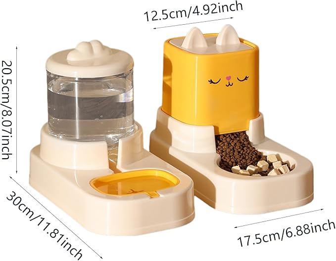 Automatic Cat Feeder, Auto Fill Cat Water Bowl, Cat Food Dispenser, Anti-Slip Automatic Pet Waterer, Large Capacity Cat Water Dispenser, Cute Dog Feeding Bowls (A)