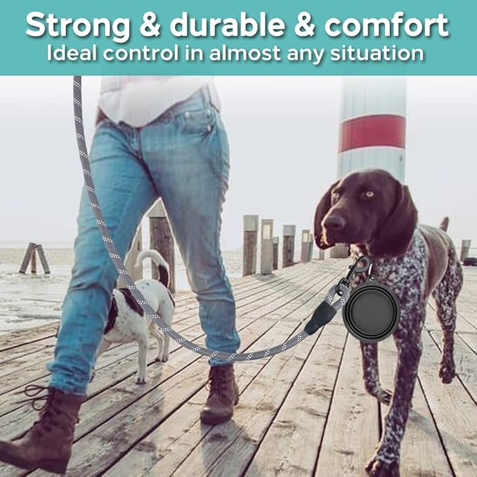 COOYOO 2 Pack Dog Leash 5 FT Heavy Duty - Comfortable Padded Handle - Reflective Dog Leash for Medium Large Dogs with Collapsible Pet Bowl¡­