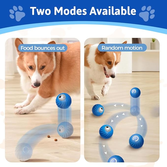 Zoomie Buddy 2.0 Smart Touch Interactive Dog Toys, 2 in 1 Interactive Dog Balls ＆ Pet Feeder, DogsTrack Food Leaking Ball, New TPU Automatic Rolling Ball for Dogs with Fruit Plush Cover (Blue)