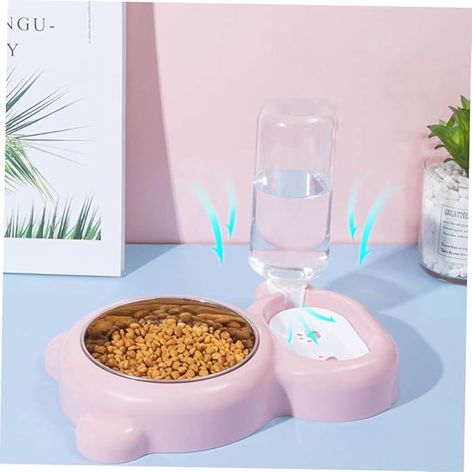 Milisten Dual-use Pet Bowl with Water Dispenser Bear-Shaped Smooth Cat and Dog Feeding Bowl Convenient Feeding for Pets for Food and Water Pink