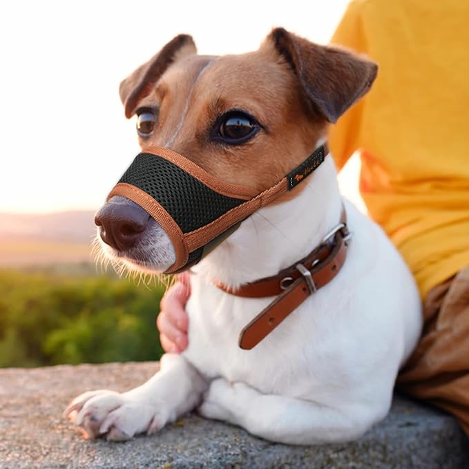 HEELE Dog Muzzle,Soft Nylon Muzzle Anti Biting Barking Chewing,Air Mesh Breathable Drinkable Adjustable Loop Pets Muzzle for Small Medium Large Dogs 4 Colors 4 Sizes (Brown, XL)