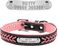 Customized Dog Collars Adjustable Padded Leather Personalized Pet Name ID Collar Free Engraving for Small Medium Large Dogs Cats Pink S