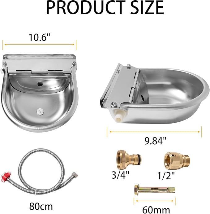 Automatic Dog Water Dispenser, 304 Stainless Steel Water Dispenser with Adjustable Float Valves, Large Capacity Drinking Water Trough for Dogs Cats Pets