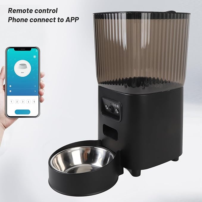 Automatic Cat Feeder, 5L Smart Pet Feeder Cat Dry Food Dispenser, Voice Interactive Dog Feeder with App Remote Video, Timed Feeding for Small Medium Dog Pets Puppy Kitten (Single