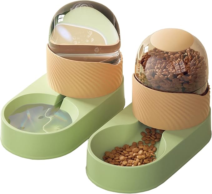 Automatic Cat Feeder and Water Dispenser, Gravity Pet Food Feeder and Waterer Set, Self Feeding Dog Bowl for Small Pets (Green)