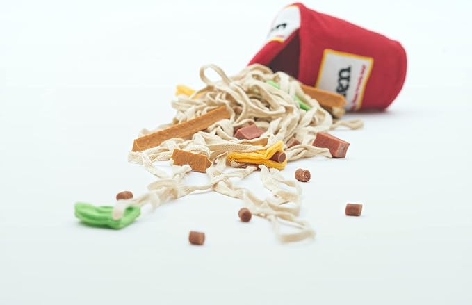Dog Plush Chew Toy - Interactive Nose Work Pet Ramen Noodle Cup Fun Play Hide and Seek Food Dispensing Treat Small Medium Breed Cat Puppy SKU-3001