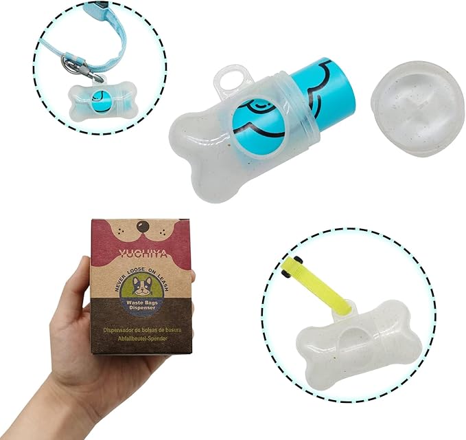 Dog Poop Pickup Bags Holder Dispenser with Scented Doggy Waste Bags and Carabiner with Safety Lock Plus Hook and Loop Fastener Never Loose on Leash Lead Again (1 Holder 15 Bags, Clear)