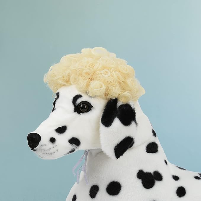 Funny Blonde Curly Dog Wig, Cat Cosplay Wig, Pet Wigs for Halloween, Christmas, Parties, Festivals, Dog Wigs for Small Medium and Large Dogs