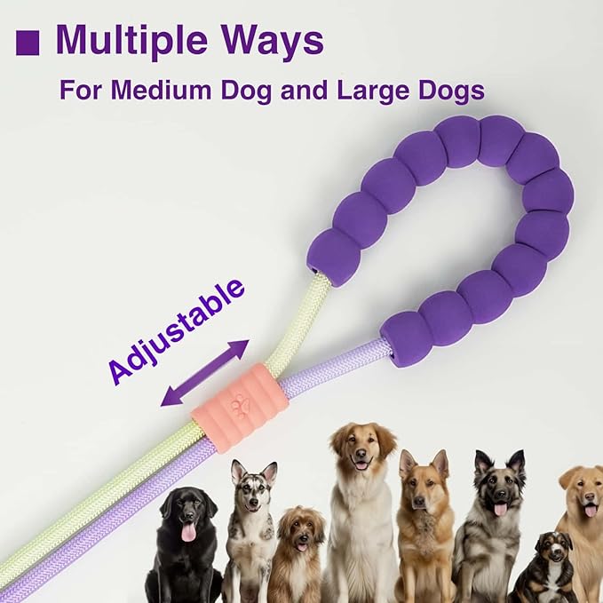 Hands Free Dog Leash Dual Handle, Wearable Leashes for Dog, Padded Waist Belts and Rotating Metal Clip,for Small Medium Large Dogs (18+ lbs) Walking Training Running (Purple Green, 6.5 FT)